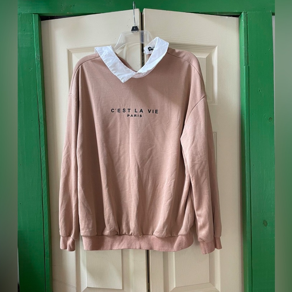 SHEIN Tan Sweatshirt with White Collar
